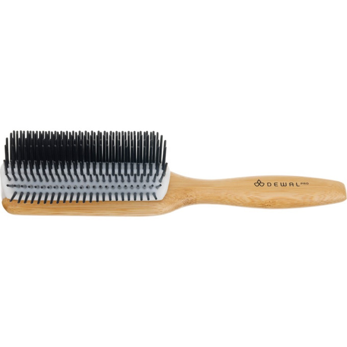 Щетка массажная DEWAL BAMBOO BRBAM243, деревянная, нейлоновый штифт, прямоугольная 9 рядная
